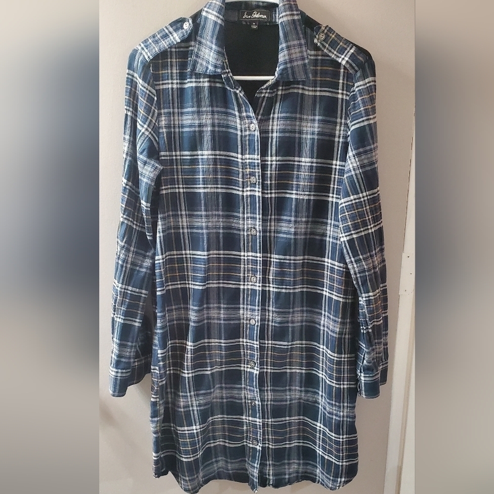 Sam Edelman Navy Plaid Lightweight Shirt Dress. Sz M